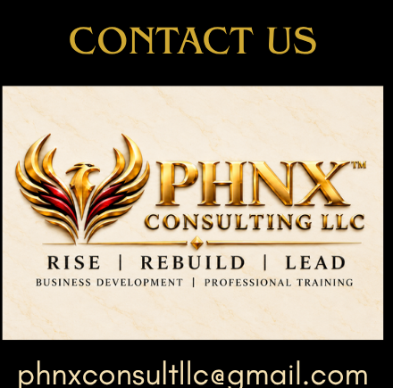 PHNX Consulting LLC gold phoenix logo on cream background