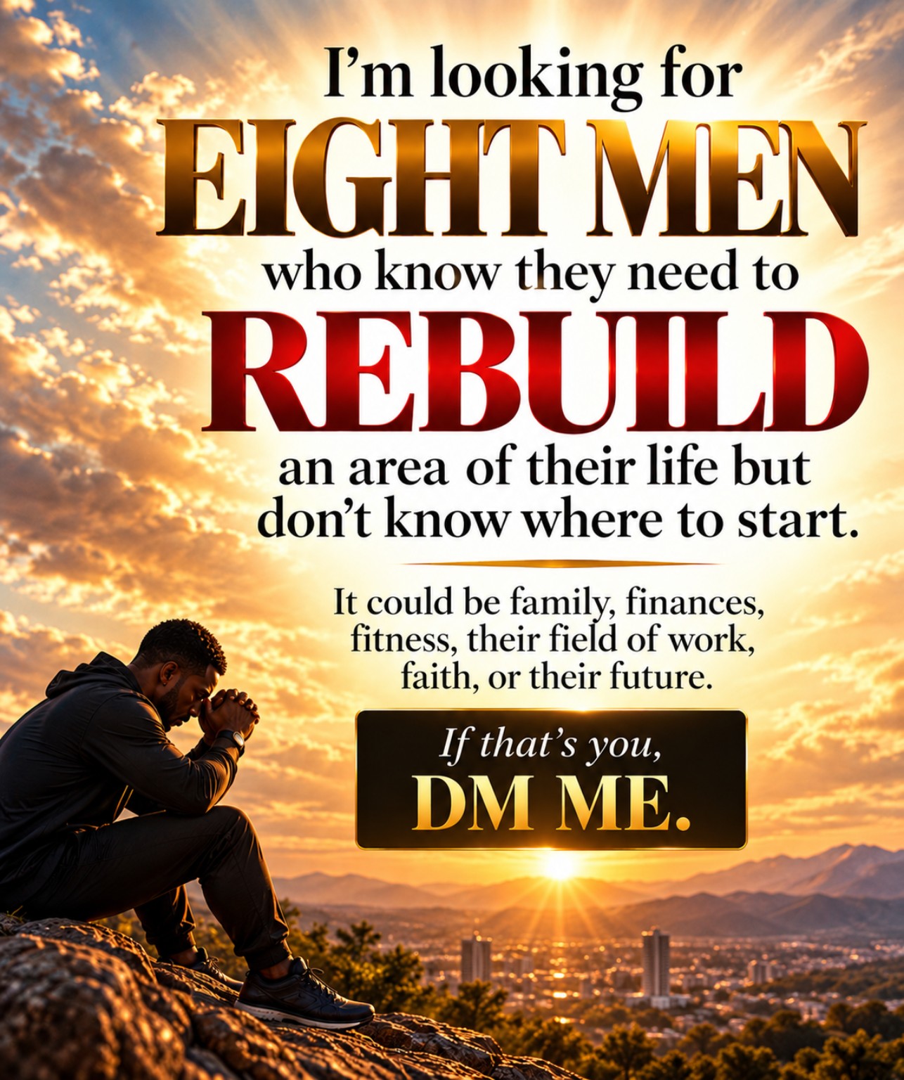Invitation seeking eight men who recognize an area of life they need to rebuild but do not know where to begin