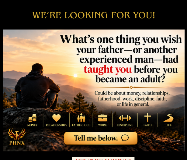 Fatherhood question flyer featuring a man outdoors at sunset